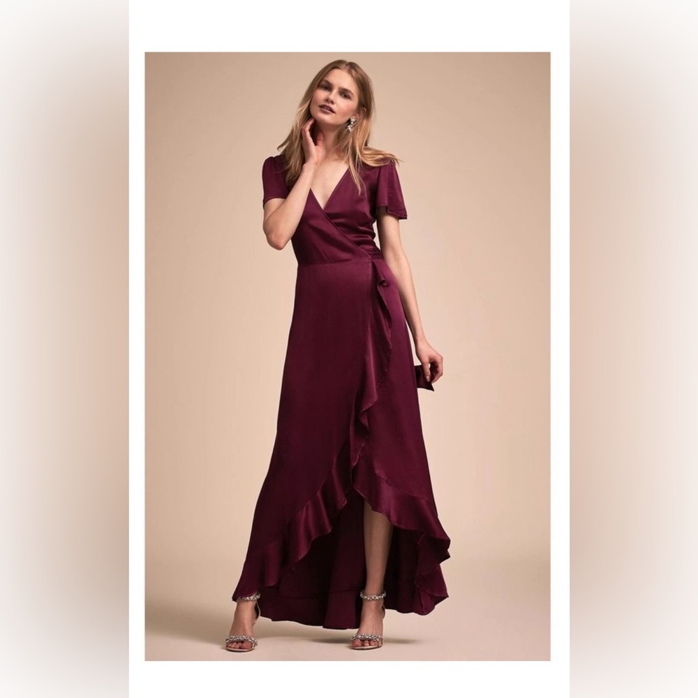 Ghost London Burgundy Asymmetrical Wrap Dress